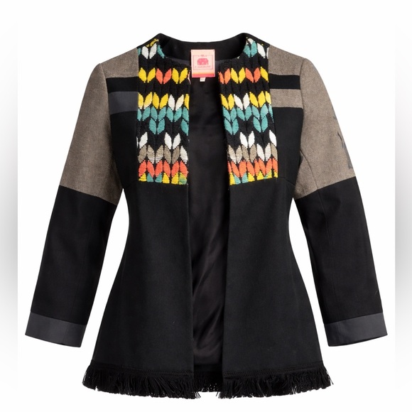 Vilagallo Multicolor Embroidered Blazer Spain Fringe Hem Boho Chic Statement - Picture 14 of 15